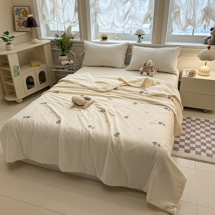 91家纺网 家纺一手货源 找家纺 一加一 2026新款双层纱刺绣大豆夏被夏凉被空调被-夏日盟友 夏日盟友-睡睡熊