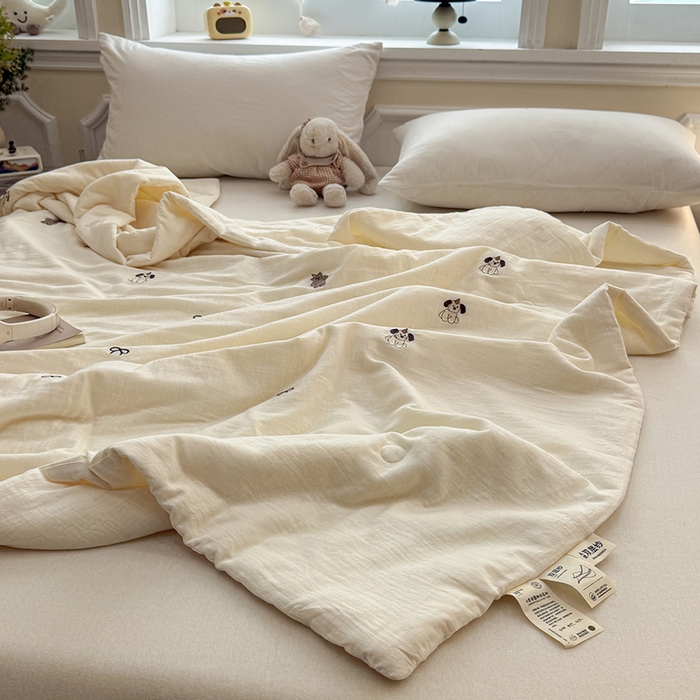 91家纺网 家纺一手货源 找家纺 一加一 2026新款双层纱刺绣大豆夏被夏凉被空调被-夏日盟友 夏日盟友-睡睡狗