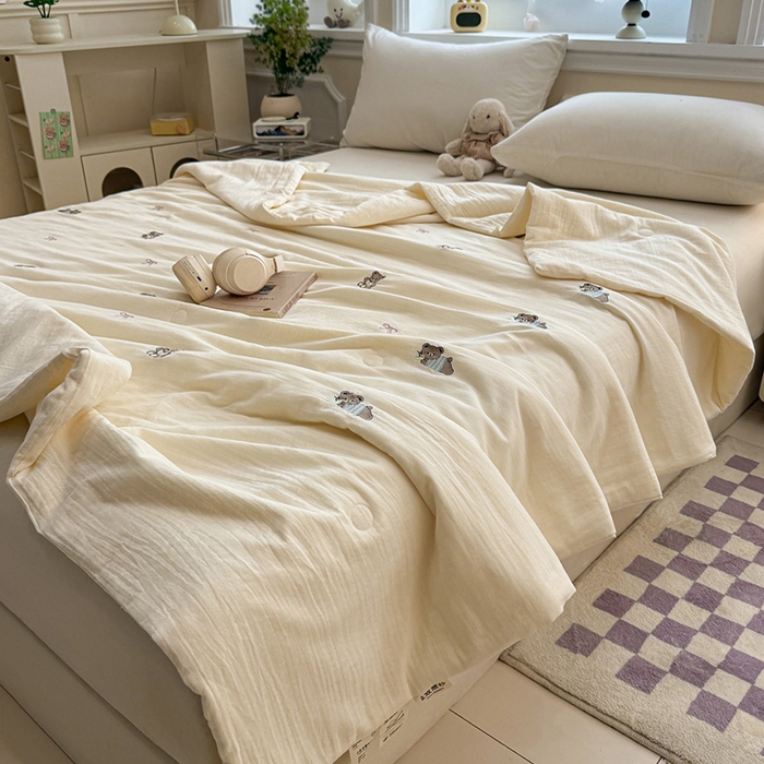 91家纺网 家纺一手货源 找家纺 一加一 2026新款双层纱刺绣大豆夏被夏凉被空调被-夏日盟友 夏日盟友-睡睡熊