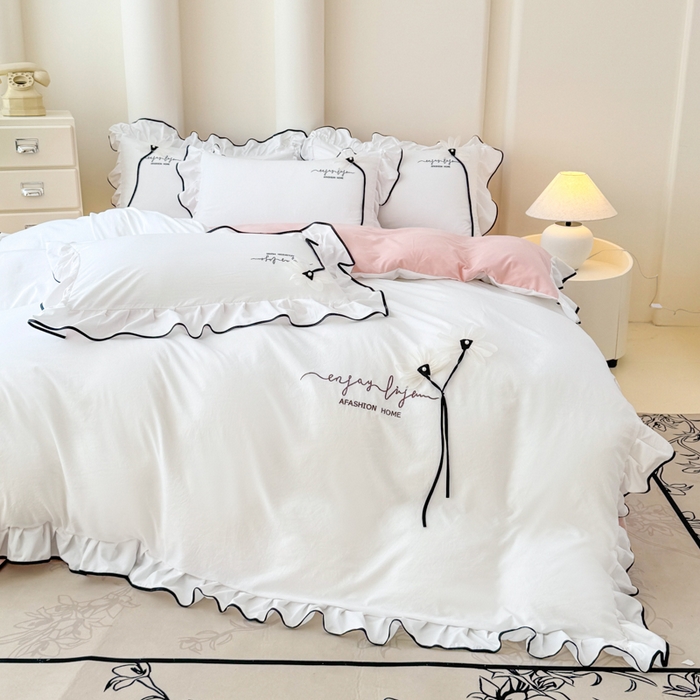 91家纺网 家纺一手货源 找家纺 （总）莉迪娅 2026新款A类糯小棉刺绣花边四件套-雅韵系列