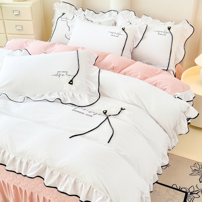 91家纺网 家纺一手货源 找家纺 （总）莉迪娅 2026新款A类糯小棉刺绣花边四件套-雅韵系列