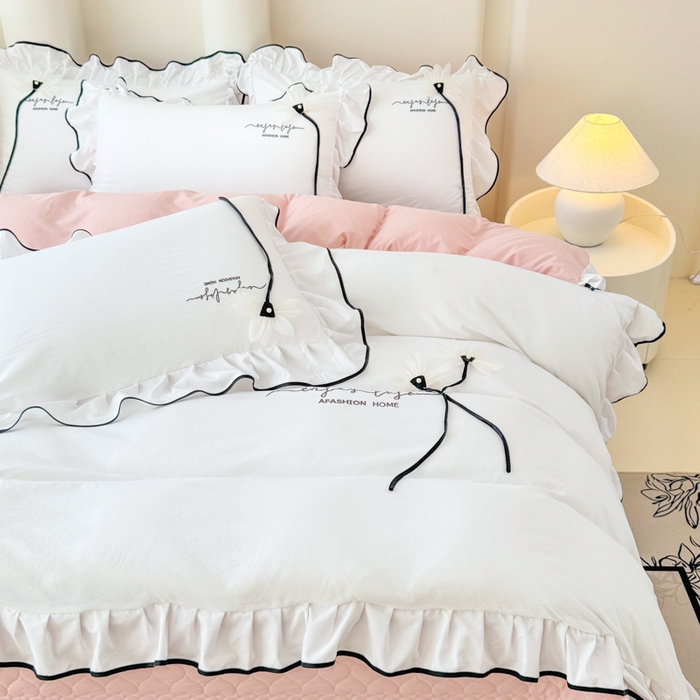 91家纺网 家纺一手货源 找家纺 （总）莉迪娅 2026新款A类糯小棉刺绣花边四件套-雅韵系列