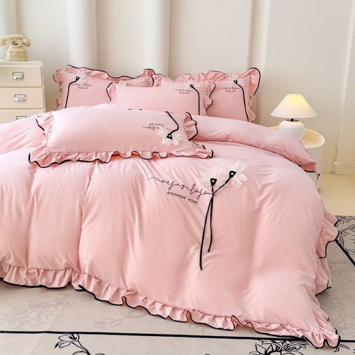 91家纺网 家纺一手货源 找家纺 （总）莉迪娅 2026新款A类糯小棉刺绣花边四件套-雅韵系列