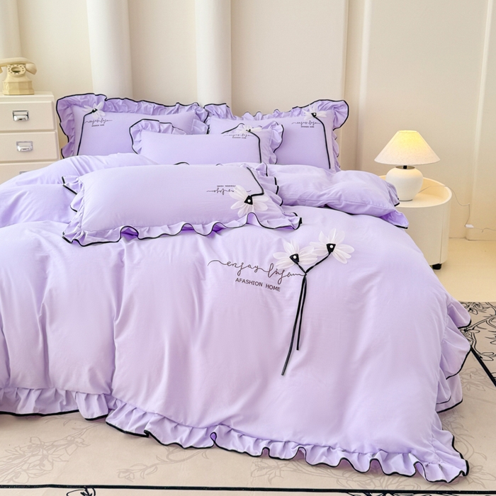 91家纺网 家纺一手货源 找家纺 （总）莉迪娅 2026新款A类糯小棉刺绣花边四件套-雅韵系列