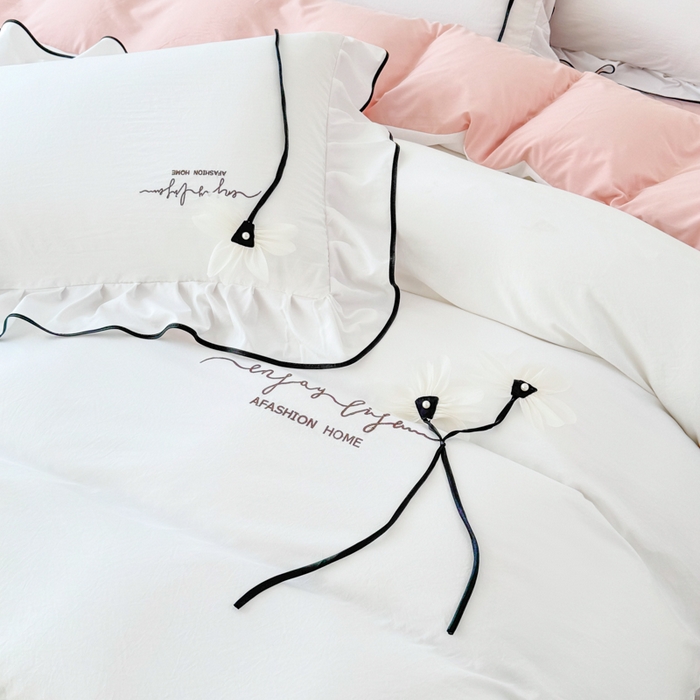 91家纺网 家纺一手货源 找家纺 莉迪娅 2026新款A类糯小棉刺绣花边四件套-雅韵系列 雅韵-白