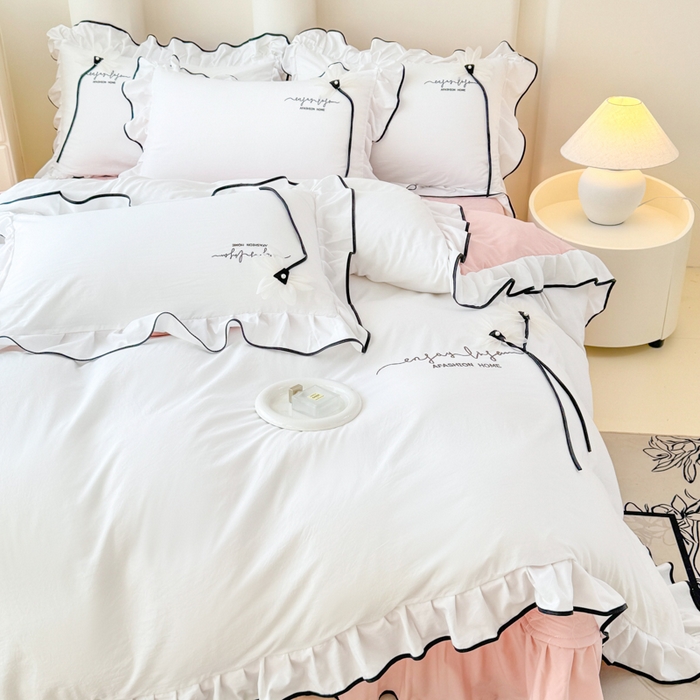 91家纺网 家纺一手货源 找家纺 莉迪娅 2026新款A类糯小棉刺绣花边四件套-雅韵系列 雅韵-白