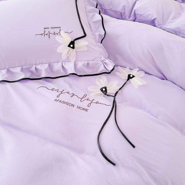 91家纺网 家纺一手货源 找家纺 莉迪娅 2026新款A类糯小棉刺绣花边四件套-雅韵系列 雅韵-紫