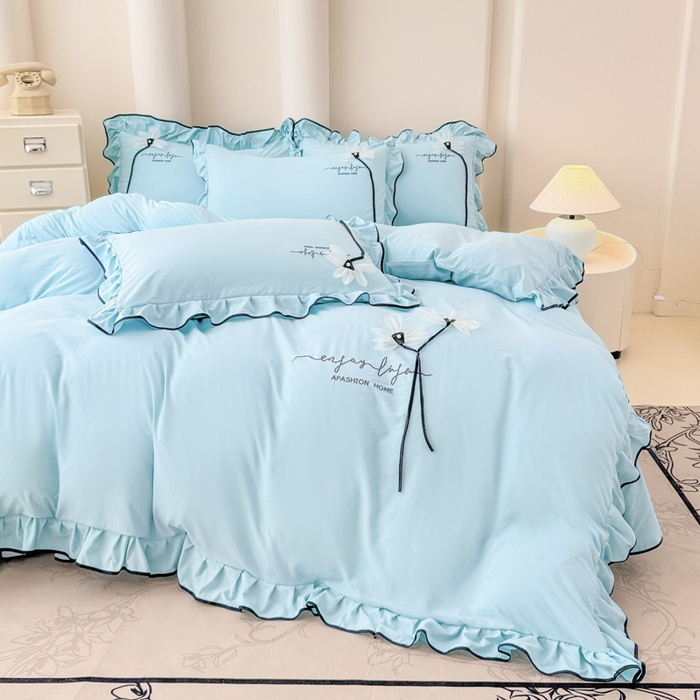 莉迪娅 2026新款A类糯小棉刺绣花边四件套-雅韵系列 雅韵-蓝