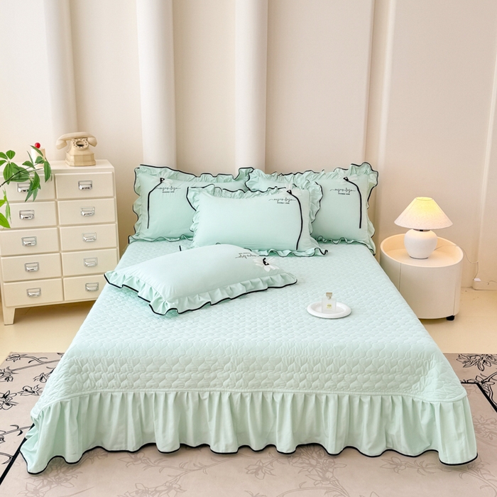 91家纺网 家纺一手货源 找家纺 莉迪娅 2026新款A类糯小棉刺绣花边四件套-雅韵系列 雅韵-绿