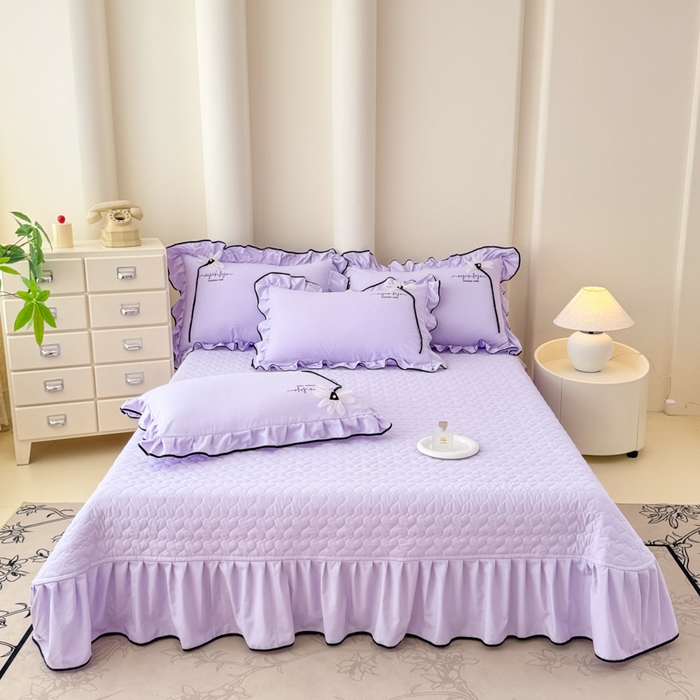 91家纺网 家纺一手货源 找家纺 莉迪娅 2026新款A类糯小棉刺绣花边四件套-雅韵系列 雅韵-紫