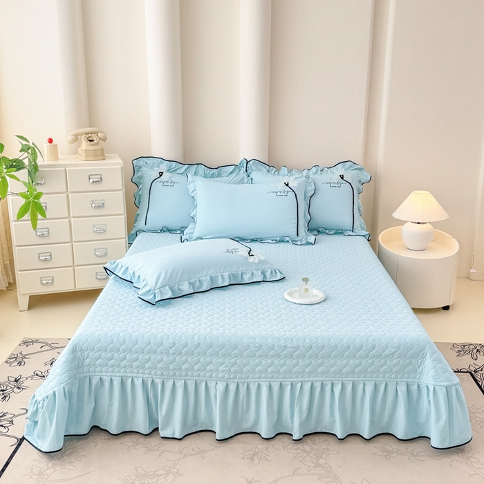 91家纺网 家纺一手货源 找家纺 莉迪娅 2026新款A类糯小棉刺绣花边四件套-雅韵系列 雅韵-蓝