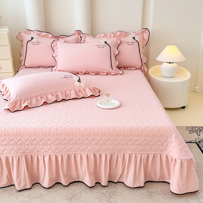 91家纺网 家纺一手货源 找家纺 莉迪娅 2026新款A类糯小棉刺绣花边四件套-雅韵系列 雅韵-粉