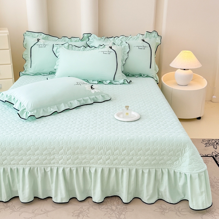 91家纺网 家纺一手货源 找家纺 莉迪娅 2026新款A类糯小棉刺绣花边四件套-雅韵系列 雅韵-绿