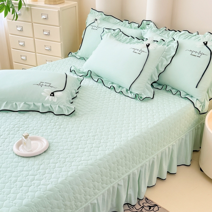 91家纺网 家纺一手货源 找家纺 莉迪娅 2026新款A类糯小棉刺绣花边四件套-雅韵系列 雅韵-绿