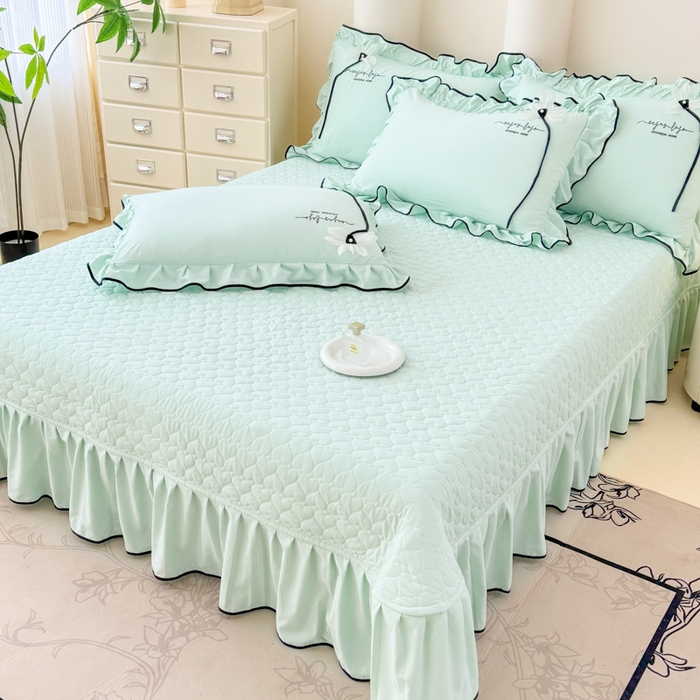 91家纺网 家纺一手货源 找家纺 莉迪娅 2026新款A类糯小棉刺绣花边四件套-雅韵系列 雅韵-绿