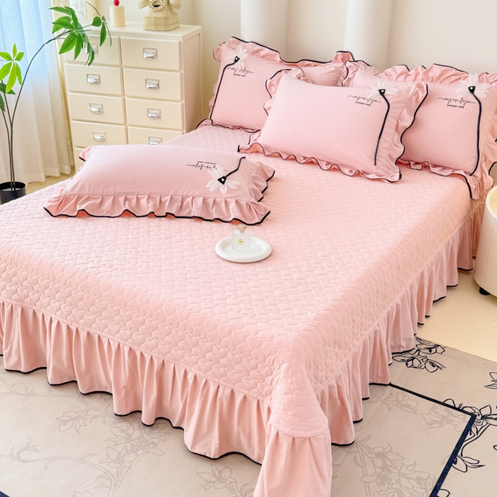 91家纺网 家纺一手货源 找家纺 莉迪娅 2026新款A类糯小棉刺绣花边四件套-雅韵系列 雅韵-粉