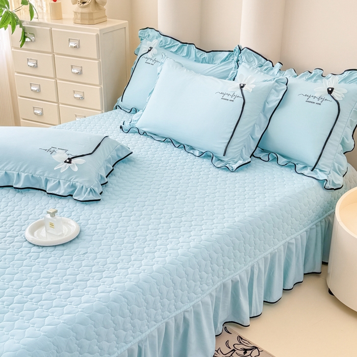 91家纺网 家纺一手货源 找家纺 莉迪娅 2026新款A类糯小棉刺绣花边四件套-雅韵系列 雅韵-蓝