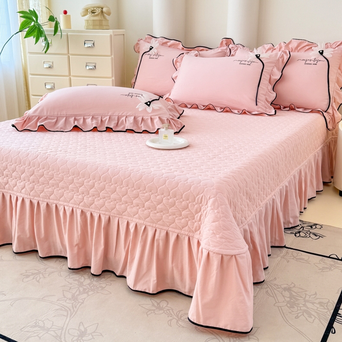 91家纺网 家纺一手货源 找家纺 莉迪娅 2026新款A类糯小棉刺绣花边四件套-雅韵系列 雅韵-粉