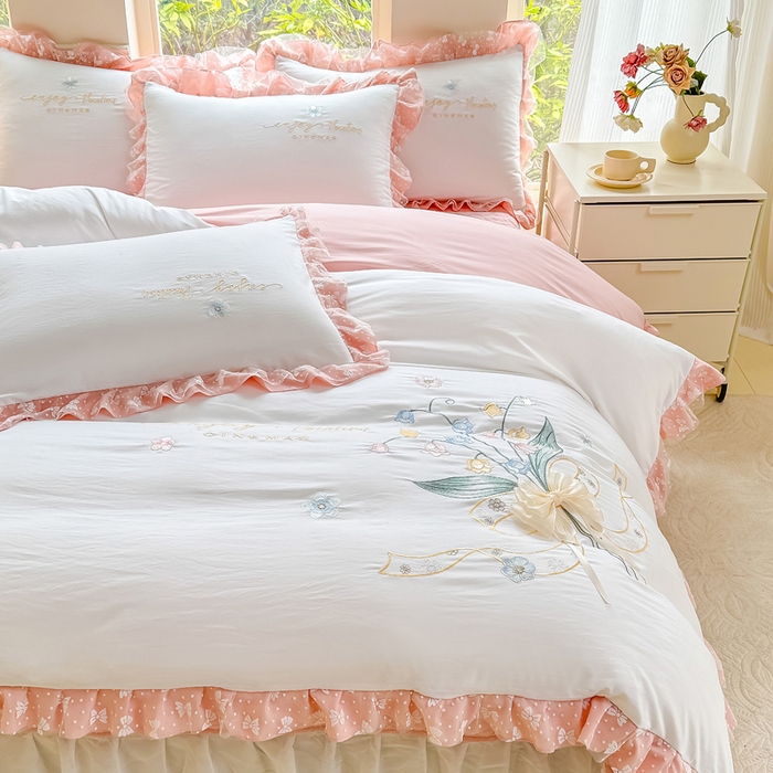 91家纺网 家纺一手货源 找家纺 （总）莉迪娅 2026新款A类糯小棉刺绣花边四件套-铃兰系列