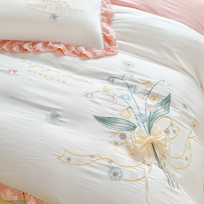 91家纺网 家纺一手货源 找家纺 （总）莉迪娅 2026新款A类糯小棉刺绣花边四件套-铃兰系列