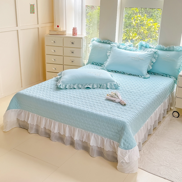 91家纺网 家纺一手货源 找家纺 莉迪娅 2026新款A类糯小棉刺绣花边四件套-铃兰系列 铃兰-蓝