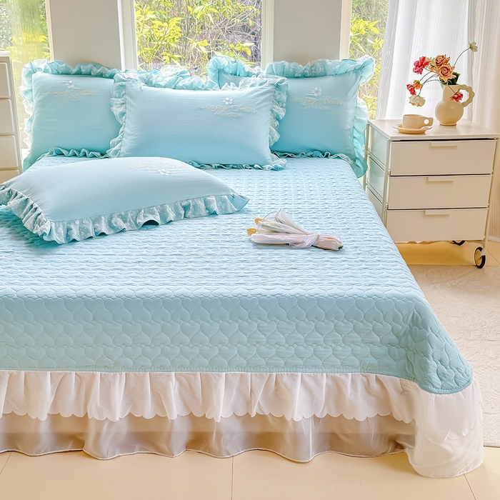 91家纺网 家纺一手货源 找家纺 莉迪娅 2026新款A类糯小棉刺绣花边四件套-铃兰系列 铃兰-蓝