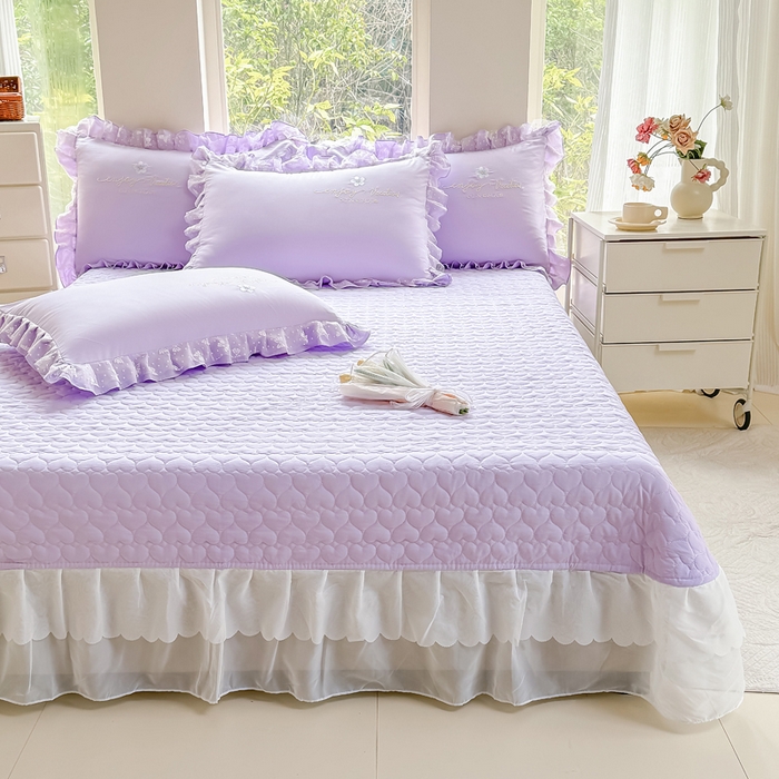 91家纺网 家纺一手货源 找家纺 莉迪娅 2026新款A类糯小棉刺绣花边四件套-铃兰系列 铃兰-紫