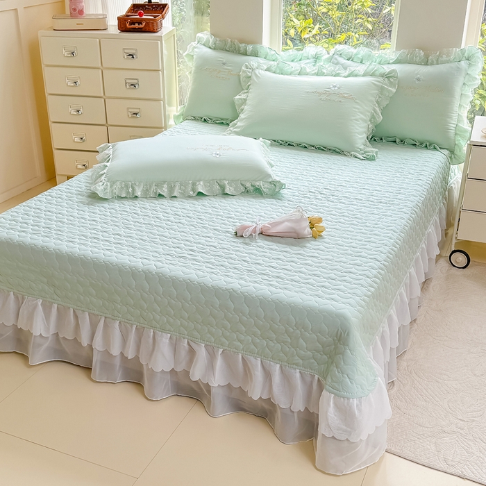 91家纺网 家纺一手货源 找家纺 莉迪娅 2026新款A类糯小棉刺绣花边四件套-铃兰系列 铃兰-绿