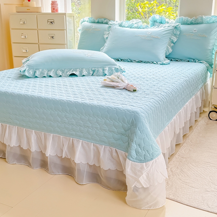 91家纺网 家纺一手货源 找家纺 莉迪娅 2026新款A类糯小棉刺绣花边四件套-铃兰系列 铃兰-蓝