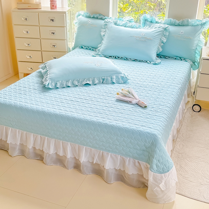 91家纺网 家纺一手货源 找家纺 莉迪娅 2026新款A类糯小棉刺绣花边四件套-铃兰系列 铃兰-蓝