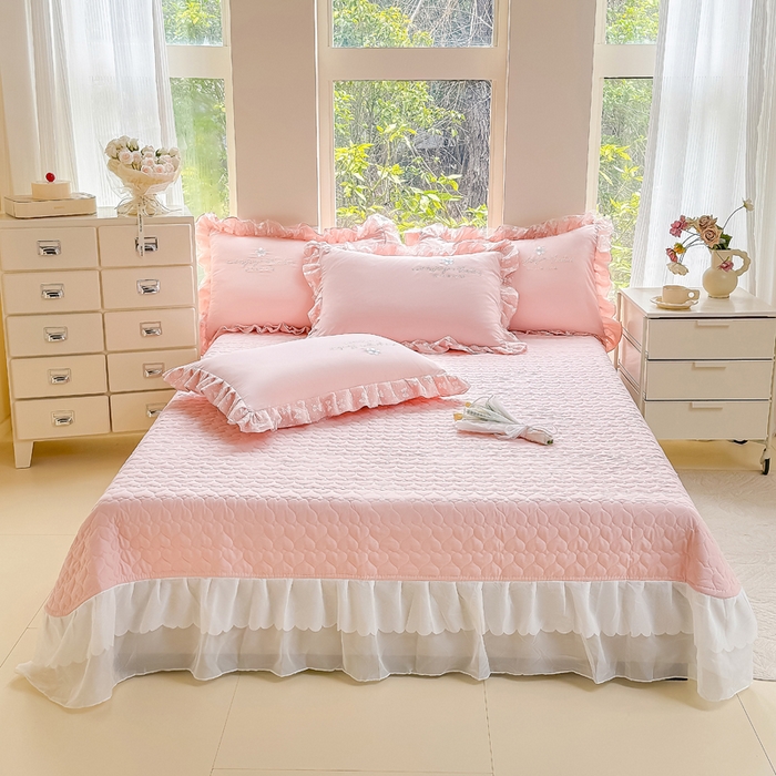 91家纺网 家纺一手货源 找家纺 莉迪娅 2026新款A类糯小棉刺绣花边四件套-铃兰系列 铃兰-粉