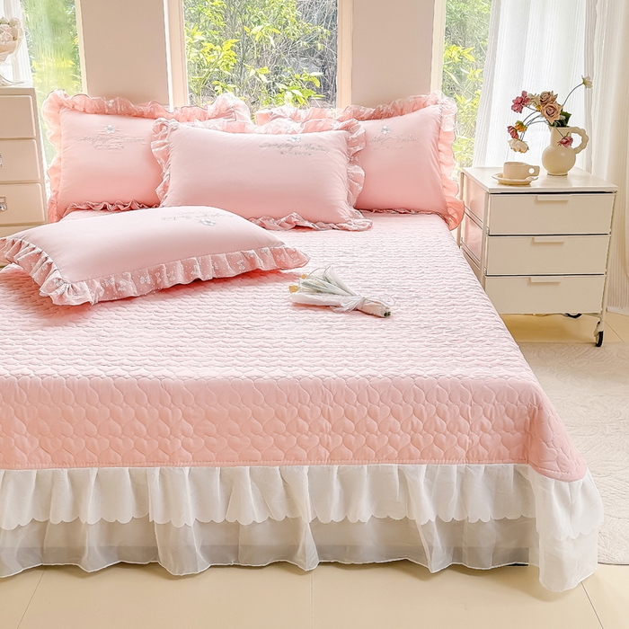 91家纺网 家纺一手货源 找家纺 莉迪娅 2026新款A类糯小棉刺绣花边四件套-铃兰系列 铃兰-粉