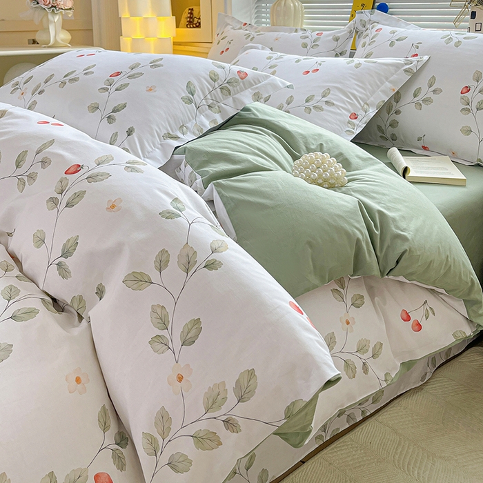 大柏树 2026新款全棉纯棉13376印花四件套 花自红-绿