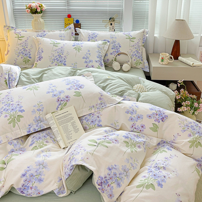 91家纺网 家纺一手货源 找家纺 大柏树 2026新款全棉纯棉13376印花四件套 花织梦紫