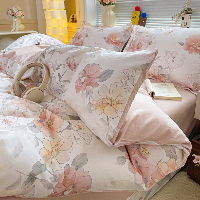 91家纺网 家纺一手货源 找家纺 大柏树 2026新款全棉纯棉13376印花四件套 云纱粉