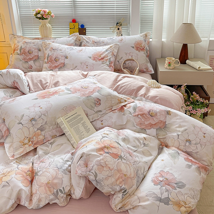 91家纺网 家纺一手货源 找家纺 大柏树 2026新款全棉纯棉13376印花四件套 云纱粉