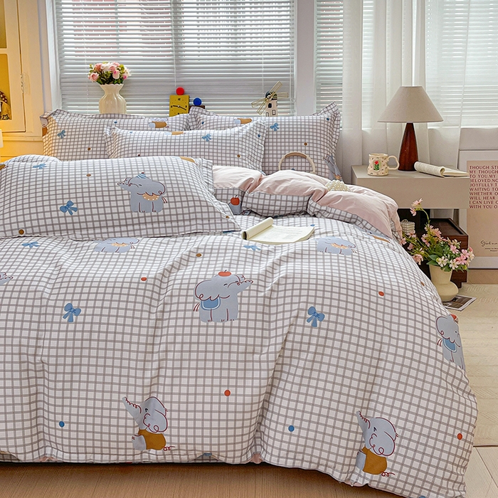 91家纺网 家纺一手货源 找家纺 大柏树 2026新款全棉纯棉13376印花四件套 活力小象