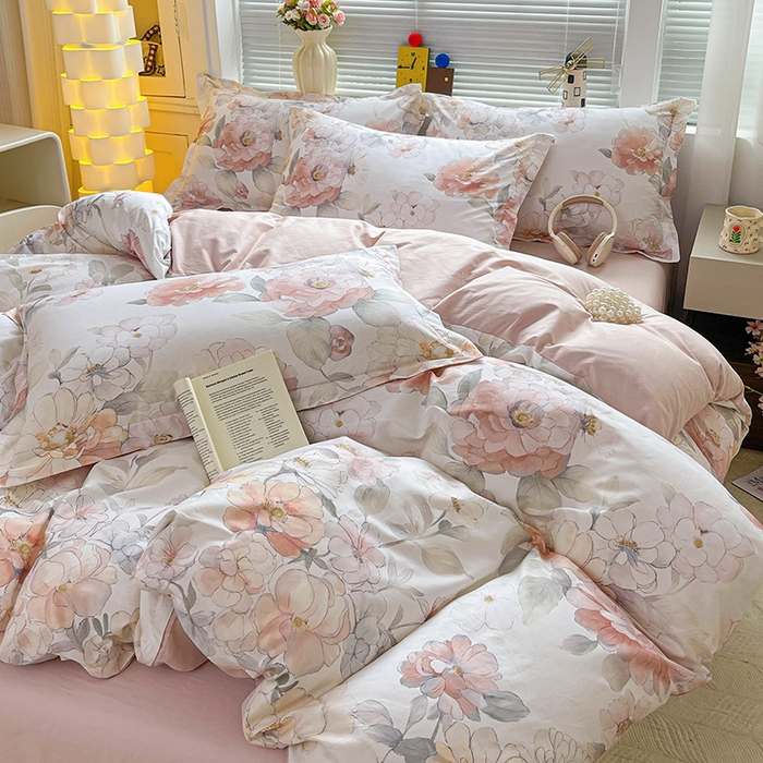 91家纺网 家纺一手货源 找家纺 大柏树 2026新款全棉纯棉13376印花四件套 云纱粉