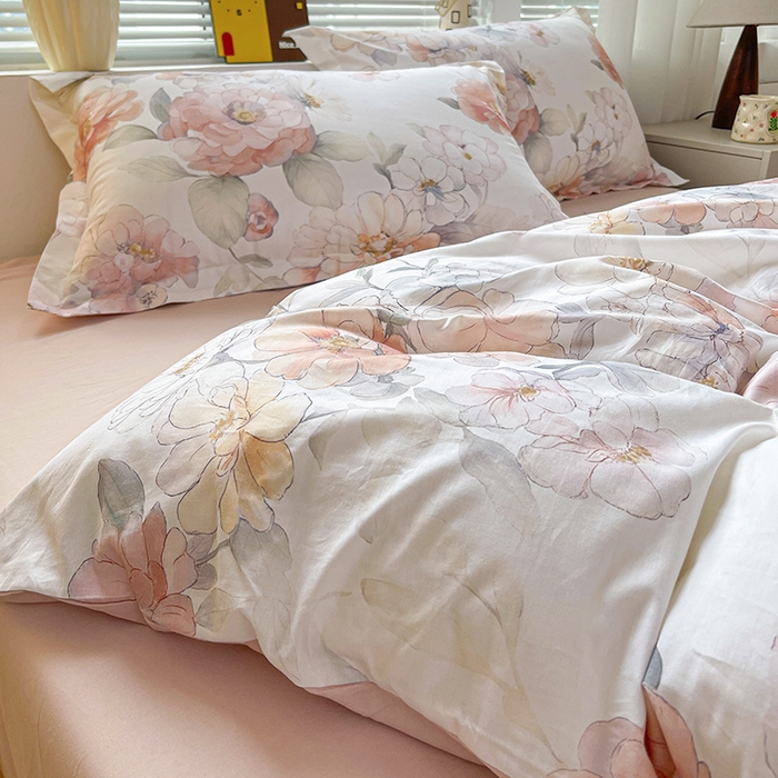 91家纺网 家纺一手货源 找家纺 大柏树 2026新款全棉纯棉13376印花四件套 云纱粉