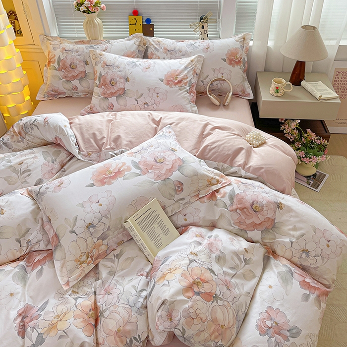 91家纺网 家纺一手货源 找家纺 大柏树 2026新款全棉纯棉13376印花四件套 云纱粉