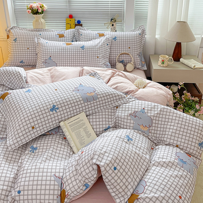 91家纺网 家纺一手货源 找家纺 大柏树 2026新款全棉纯棉13376印花四件套 活力小象