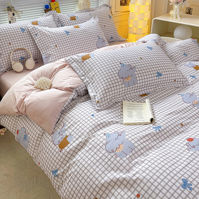 91家纺网 家纺一手货源 找家纺 大柏树 2026新款全棉纯棉13376印花四件套 活力小象