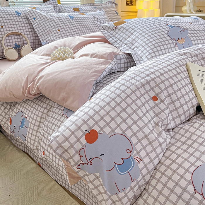 91家纺网 家纺一手货源 找家纺 大柏树 2026新款全棉纯棉13376印花四件套 活力小象