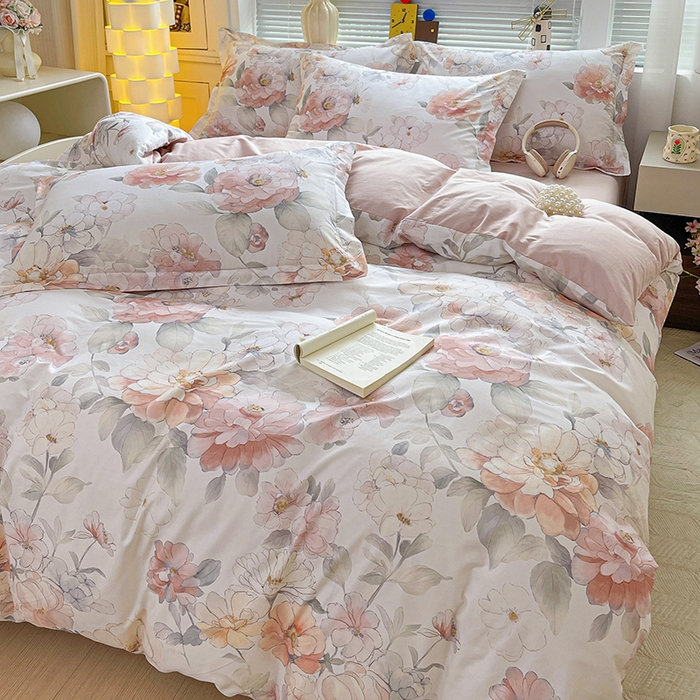 91家纺网 家纺一手货源 找家纺 大柏树 2026新款全棉纯棉13376印花四件套 云纱粉