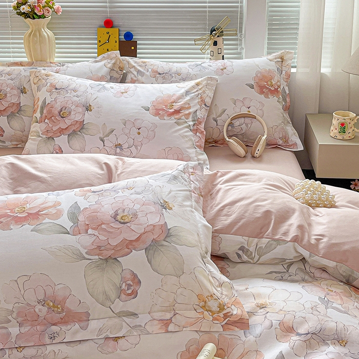 91家纺网 家纺一手货源 找家纺 大柏树 2026新款全棉纯棉13376印花四件套 云纱粉