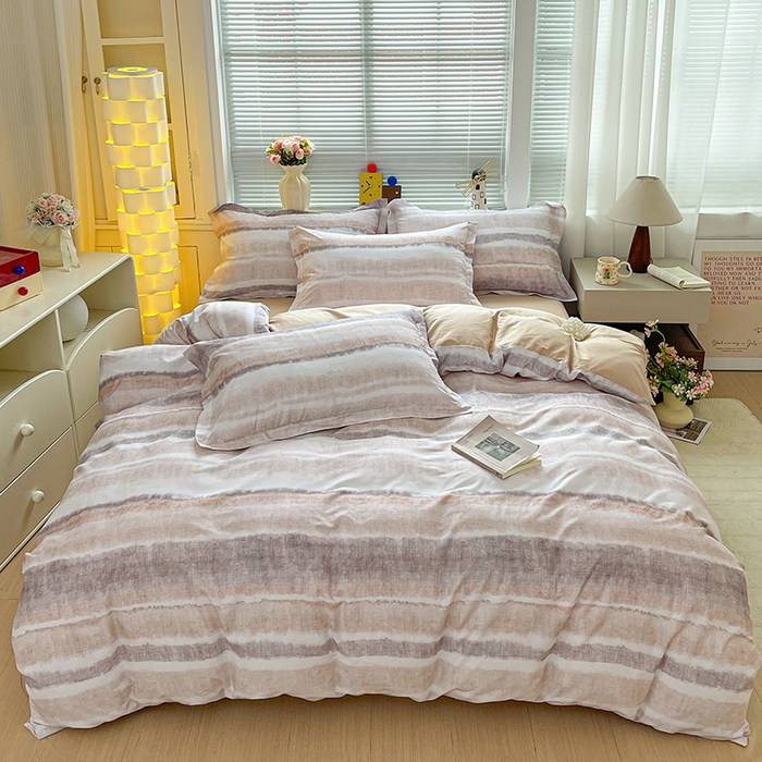 91家纺网 家纺一手货源 找家纺 大柏树 2026新款全棉纯棉13376印花四件套 月冉星河咖