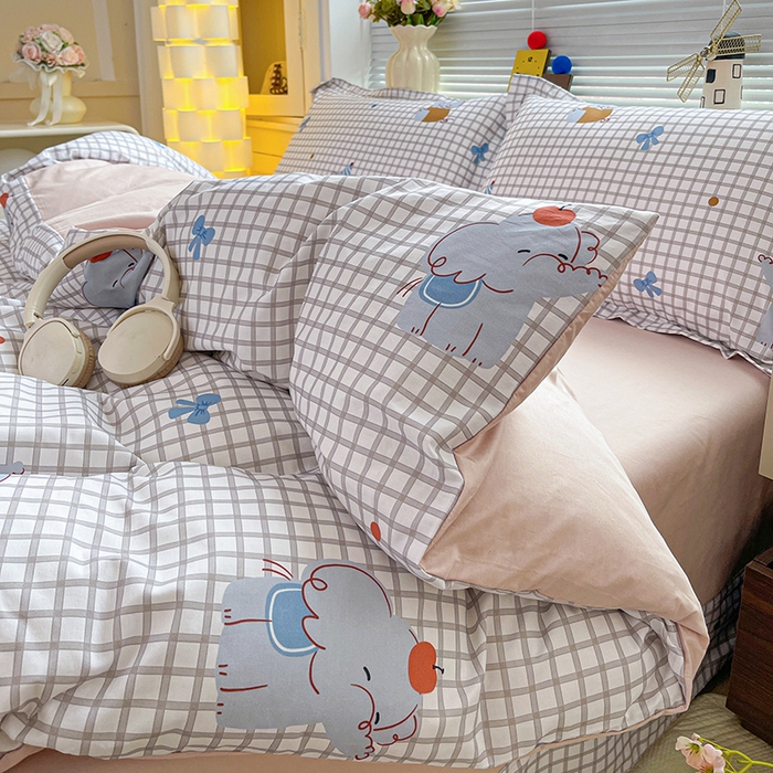 91家纺网 家纺一手货源 找家纺 大柏树 2026新款全棉纯棉13376印花四件套 活力小象