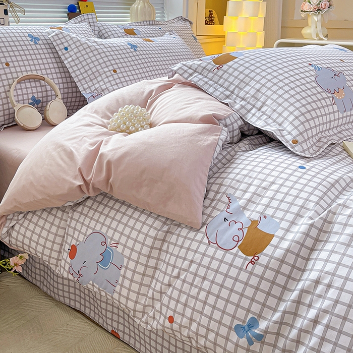 91家纺网 家纺一手货源 找家纺 大柏树 2026新款全棉纯棉13376印花四件套 活力小象