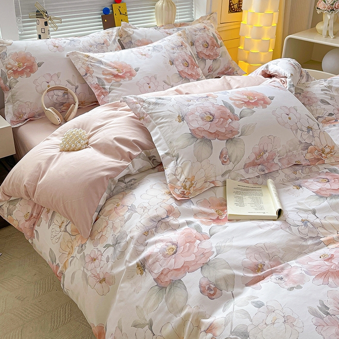 91家纺网 家纺一手货源 找家纺 大柏树 2026新款全棉纯棉13376印花四件套 云纱粉