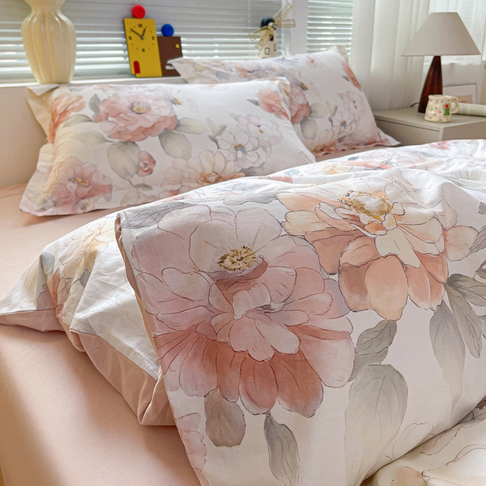 91家纺网 家纺一手货源 找家纺 大柏树 2026新款全棉纯棉13376印花四件套 云纱粉